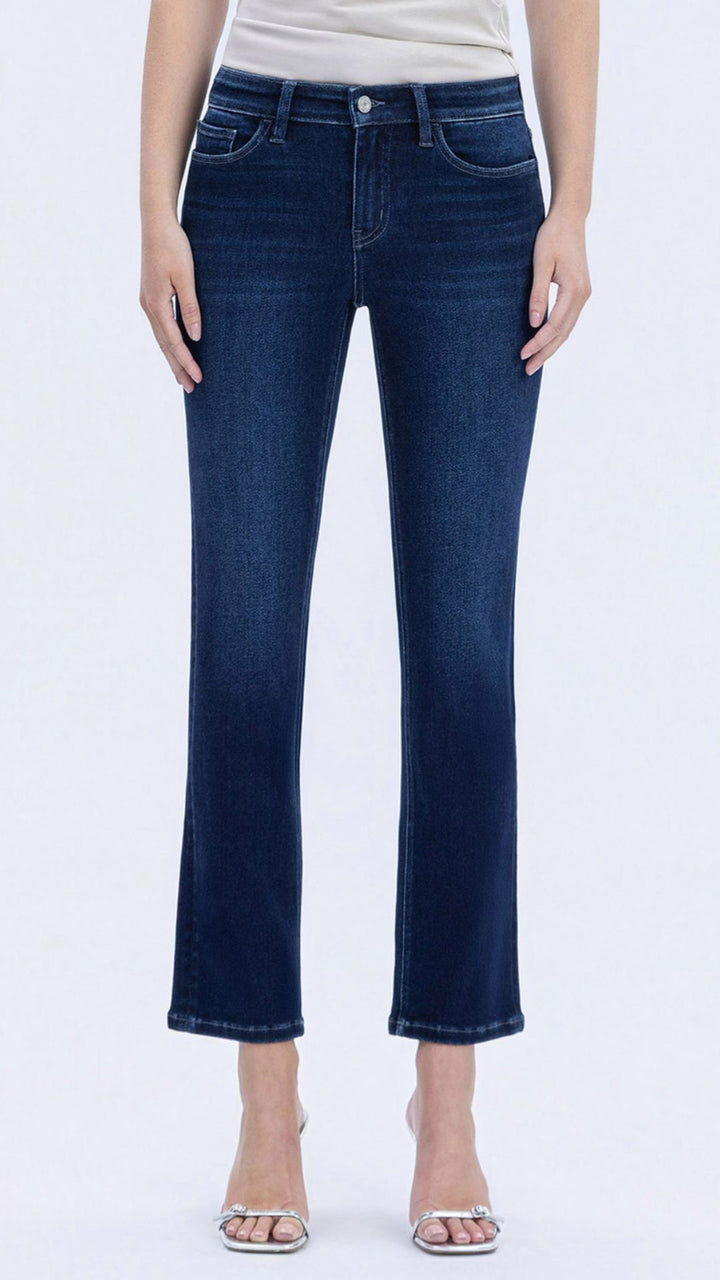 Mid Rise Dark Wash Ankle Slim Straight Jeans