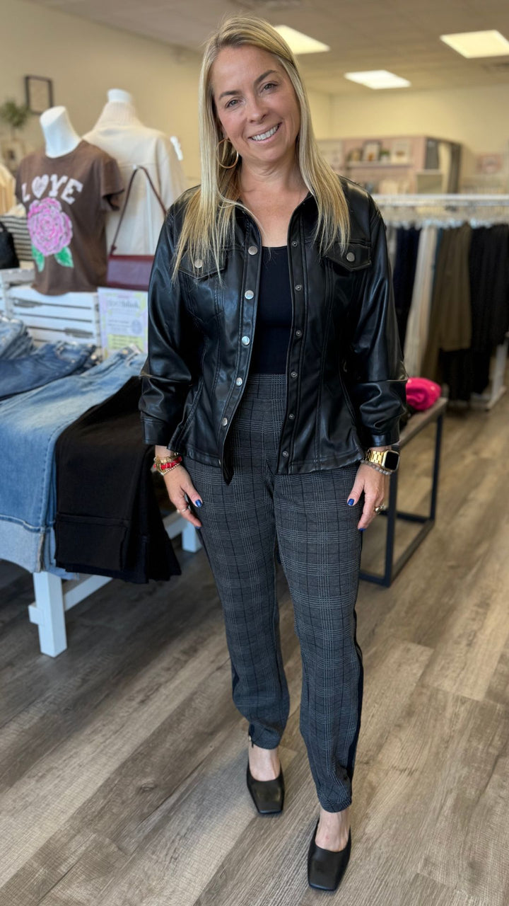 Charcoal Nestor Plaid And Stripe Ponte Pant