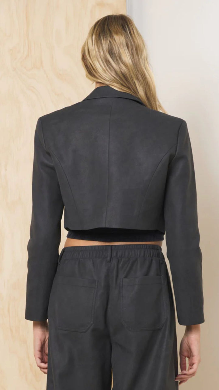 Olive Faux Leather Cropped Blazer