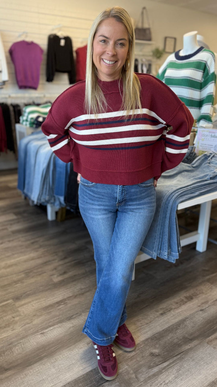 Burgundy Striped Pullover Sweater