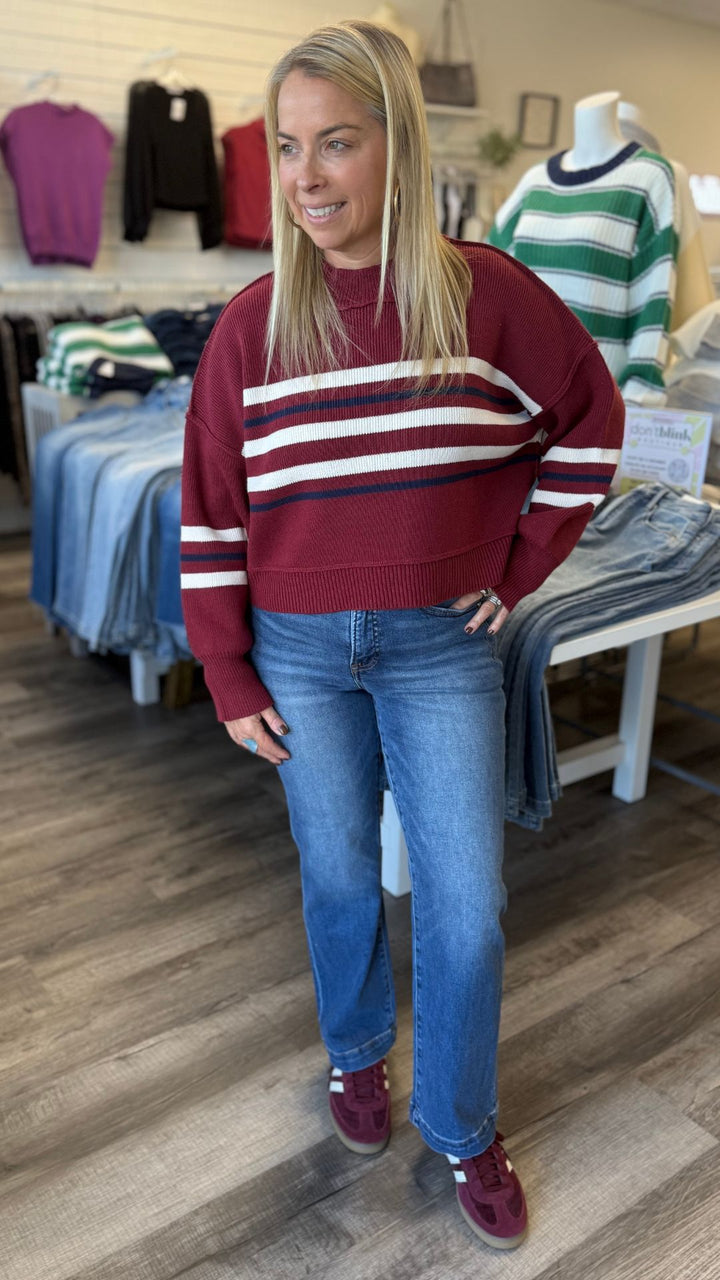 Burgundy Striped Pullover Sweater