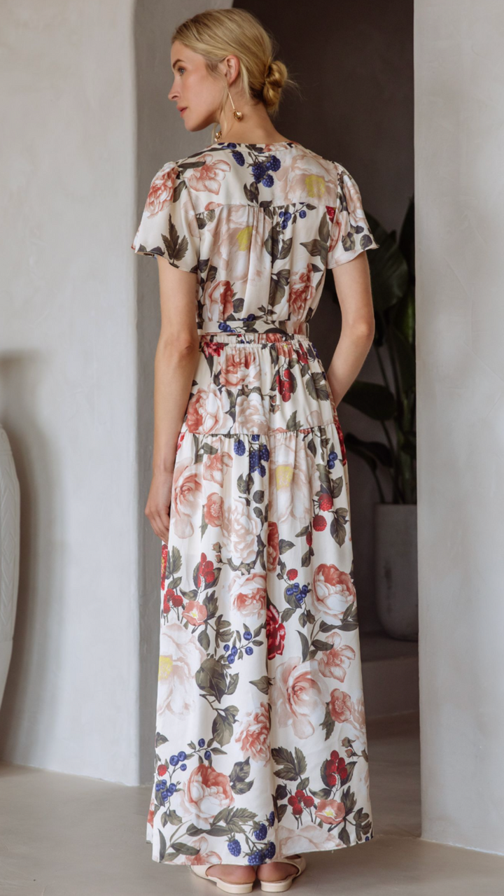 Floral Print Button Front Tiered Maxi Dress