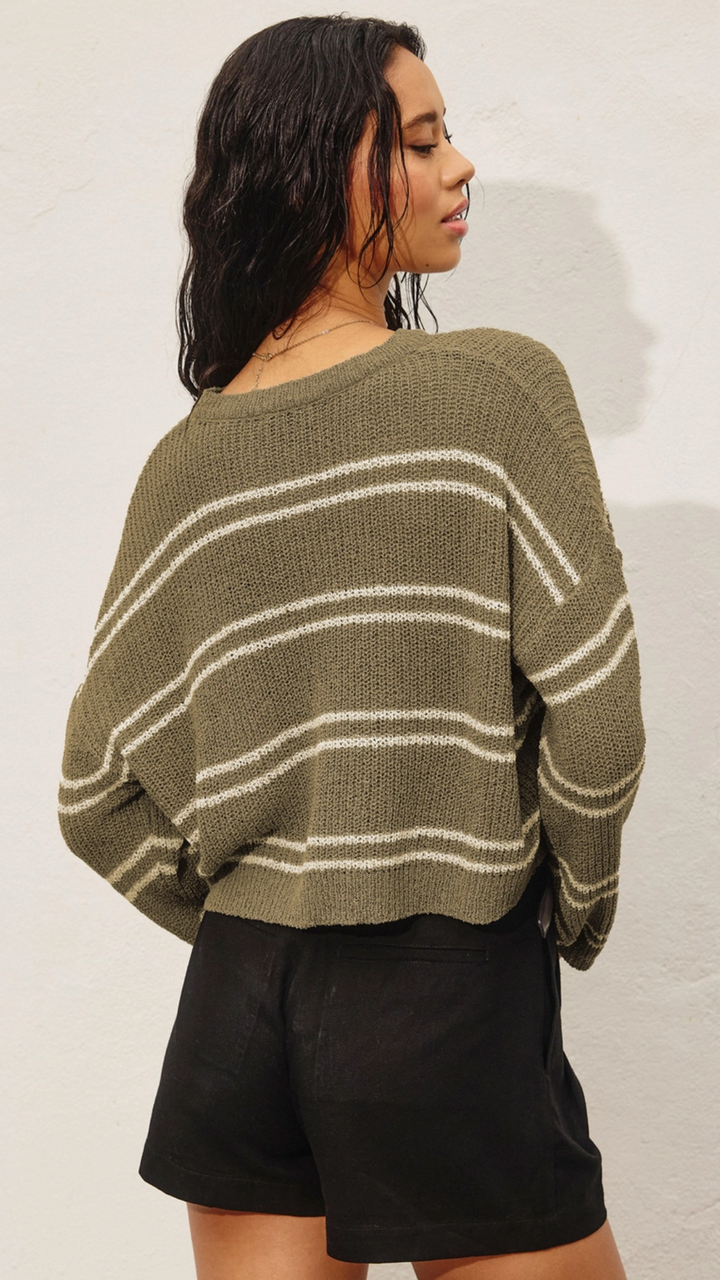 Double Striped Long Sleeve Sweater Top