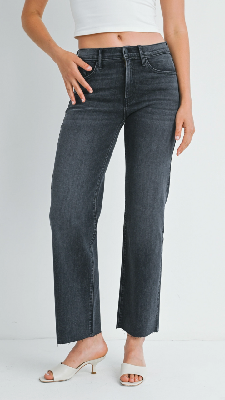 Mid Rise Washed Gray Slim Palazzo Jeans