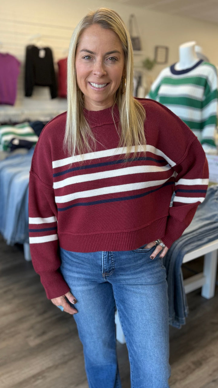 Burgundy Striped Pullover Sweater