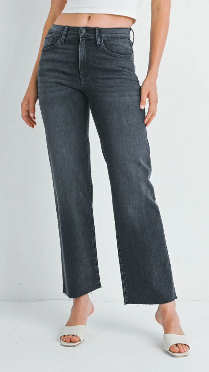 Mid Rise Washed Gray Slim Palazzo Jeans