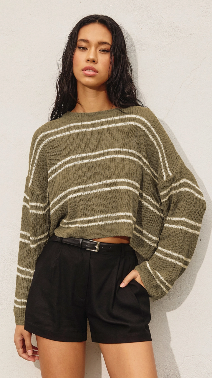 Double Striped Long Sleeve Sweater Top