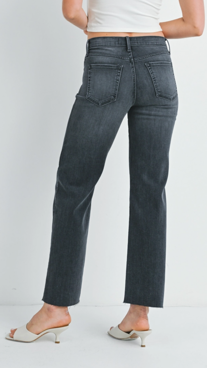 Mid Rise Washed Gray Slim Palazzo Jeans
