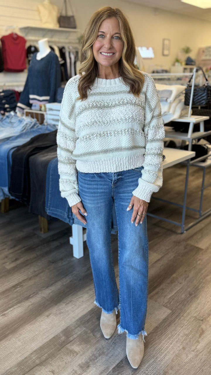 Striped Textured Gold Lurex Knit Sweater