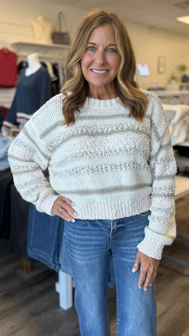 Striped Textured Gold Lurex Knit Sweater