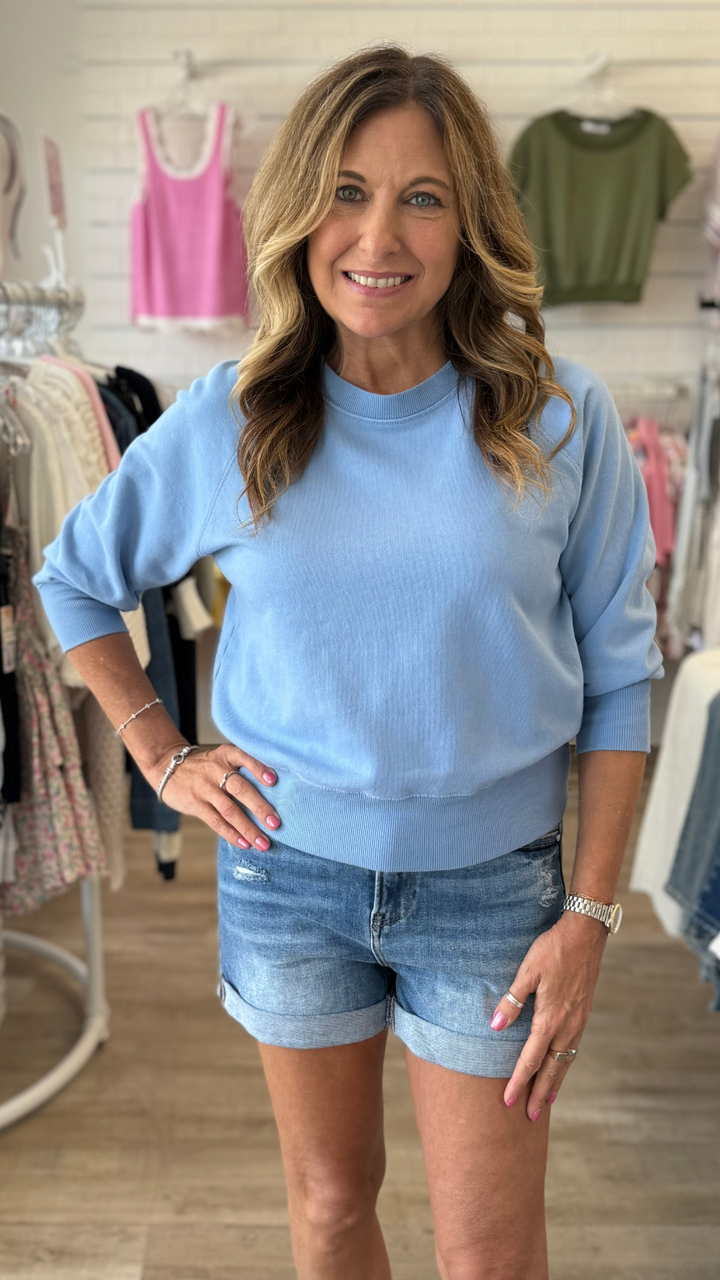 Cornflower Blue Quarter Sleeve Sweatshirt