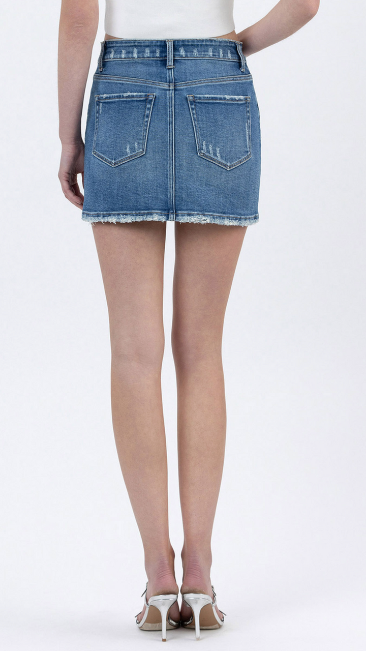 Mid Rise Medium Wash Denim Mini Skirt