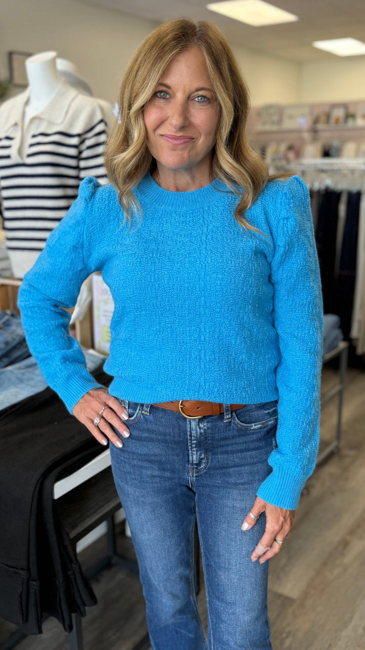 Blue Puff Sleeve Sweater