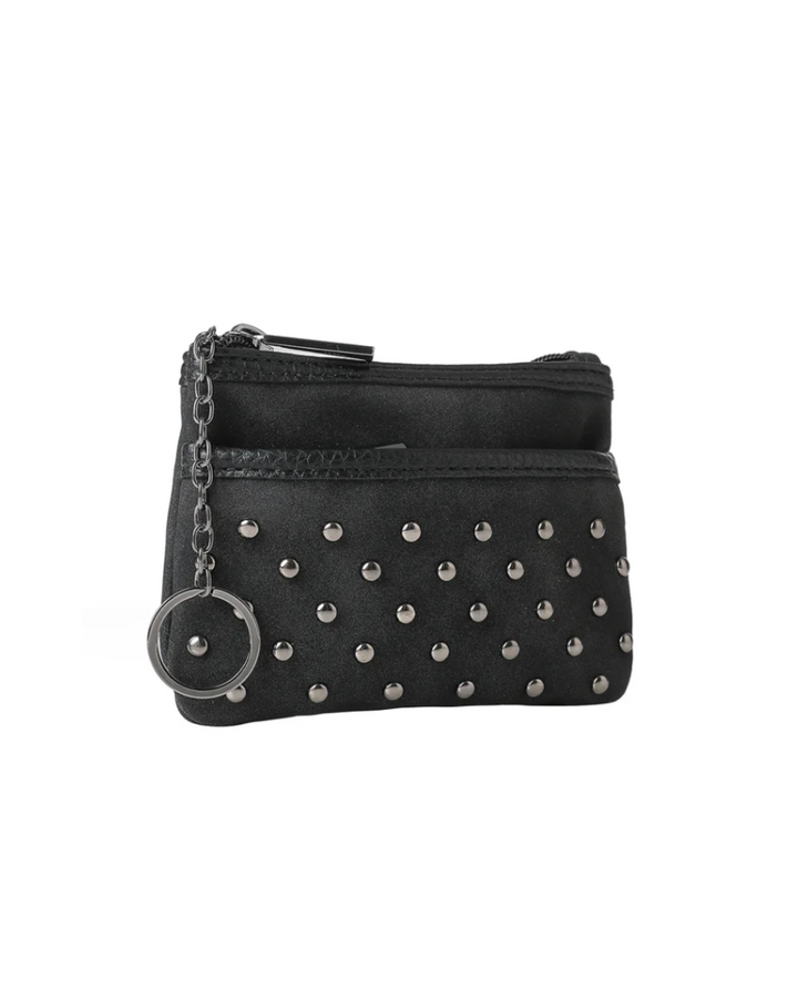 Max Black Suede Studded Card Case