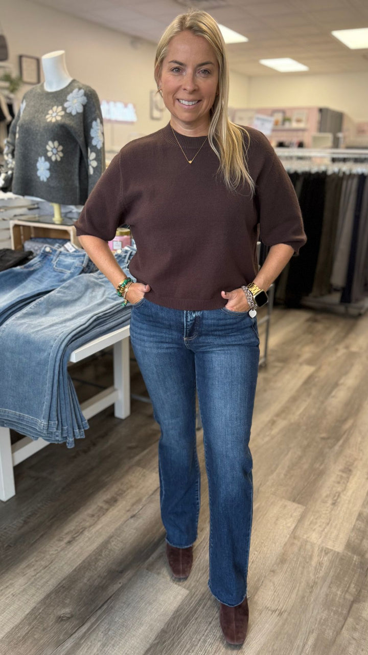 High Rise Tummy Control  Dark Wash Frayed Straight Jeans