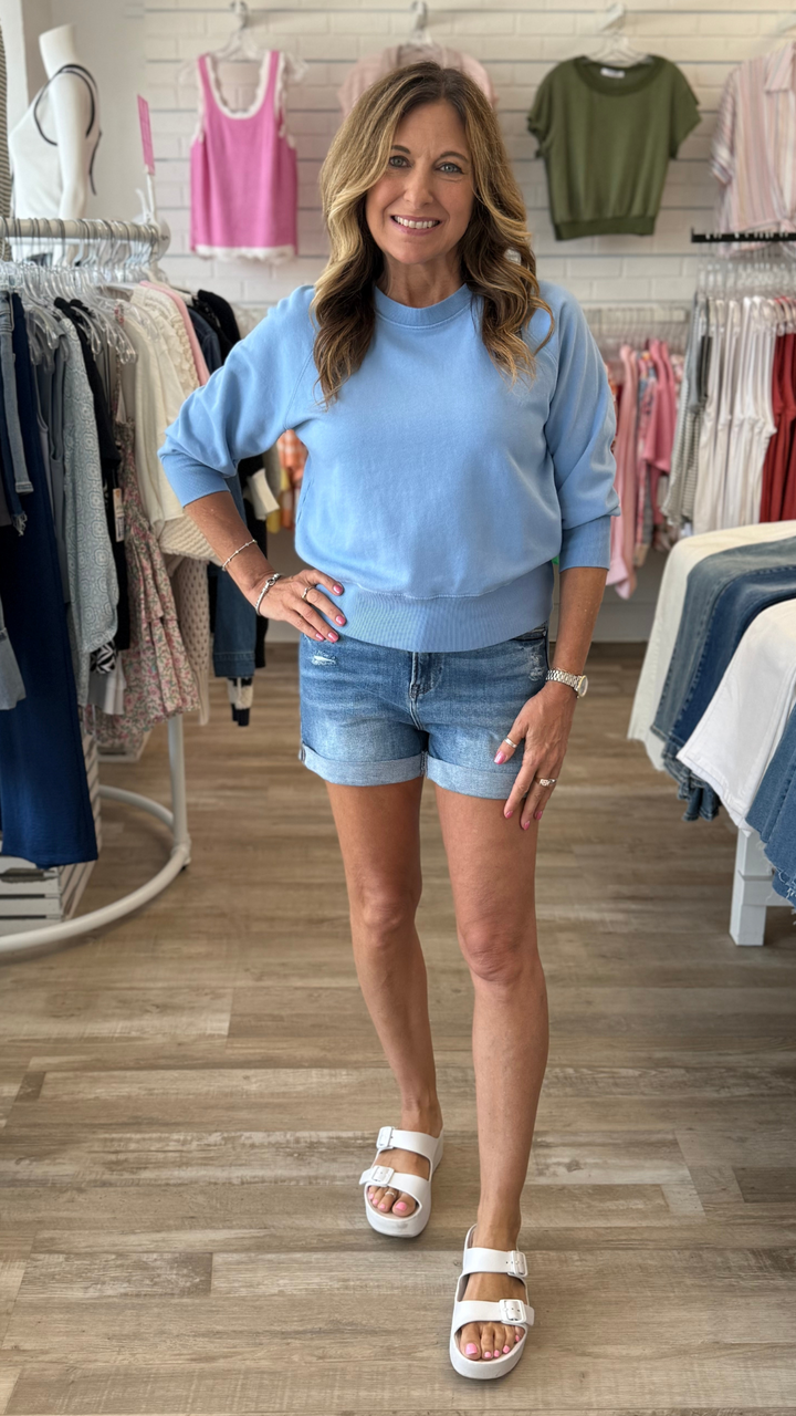 Cornflower Blue Quarter Sleeve Sweatshirt