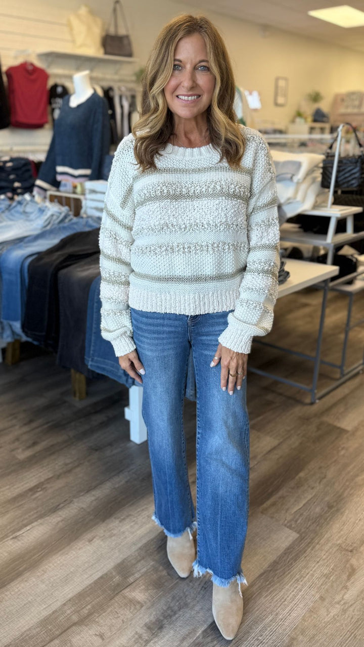 Striped Textured Gold Lurex Knit Sweater