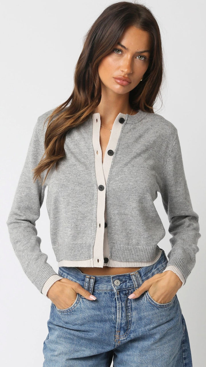 Gray And Ecru Colorblock Cardigan