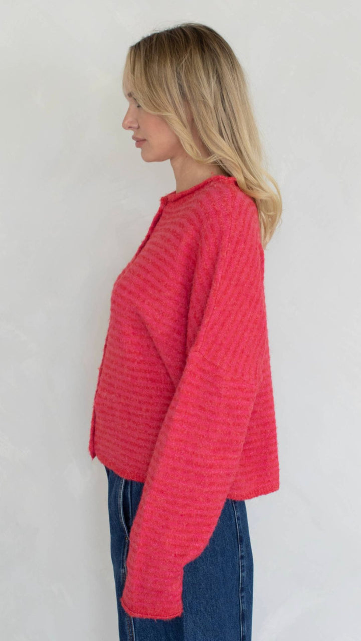 Cherry Red Mini Striped Piper Sweater Cardigan