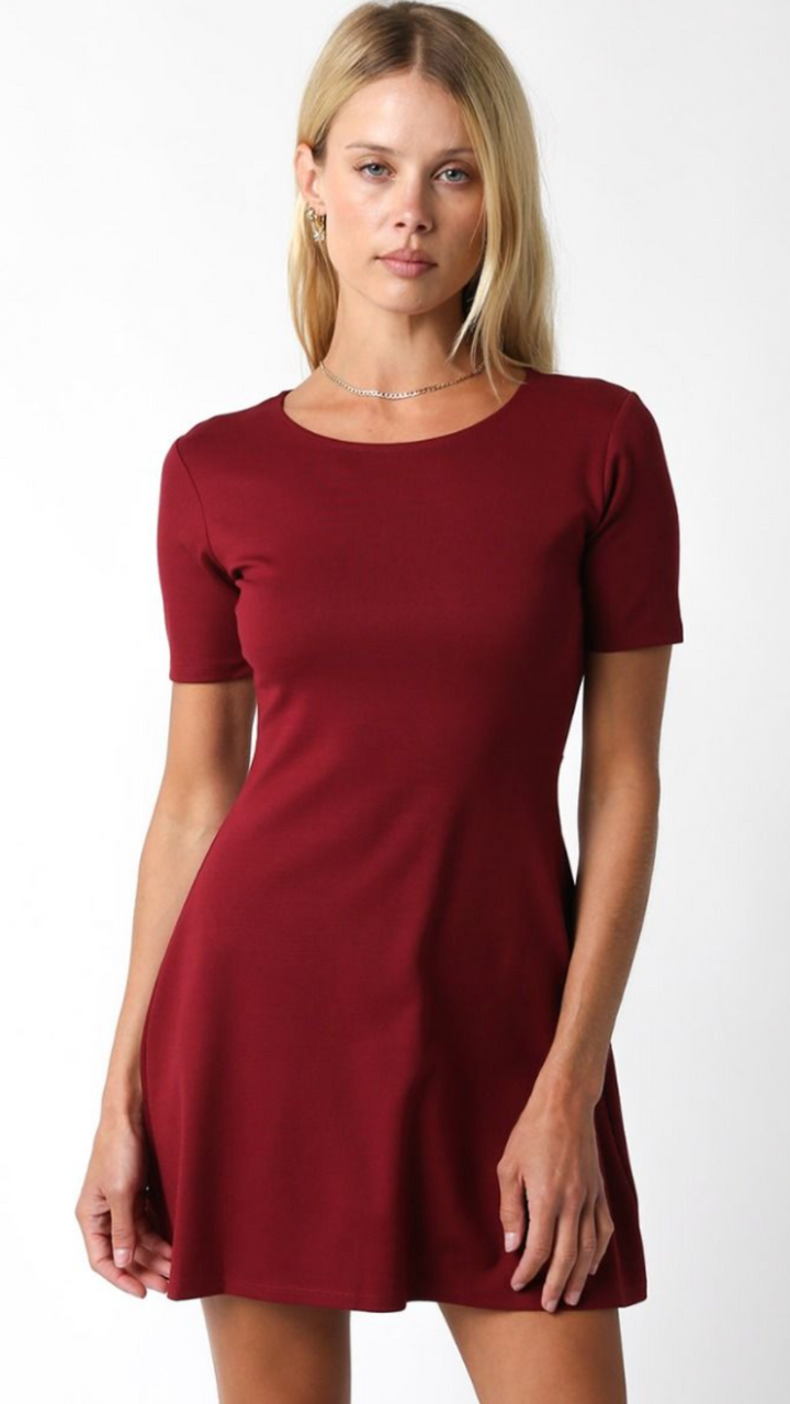 Burgundy Short Sleeve Dress