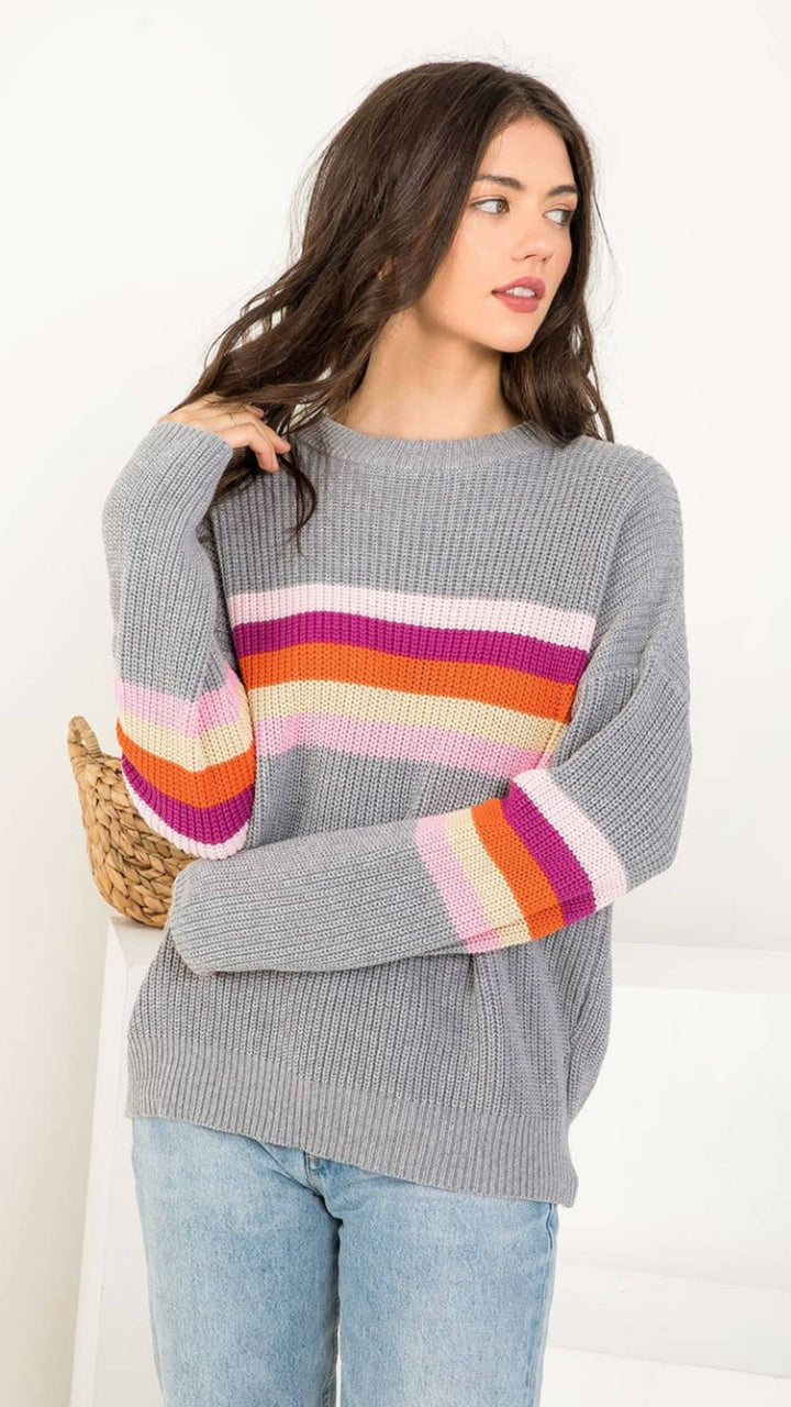 Stripe Drop Shoulder Cotton Sweater