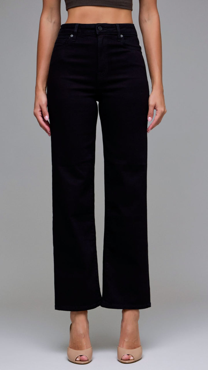 High Rise Jet Black Full Length Straight Jeans