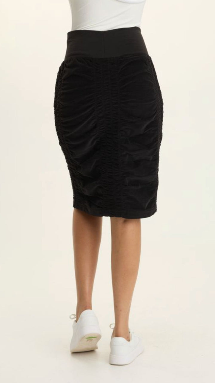 Black Stretch Cord Midi Trace Skirt