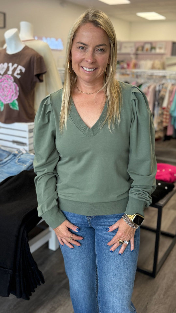 Pleated Long Sleeve Sweatshirt