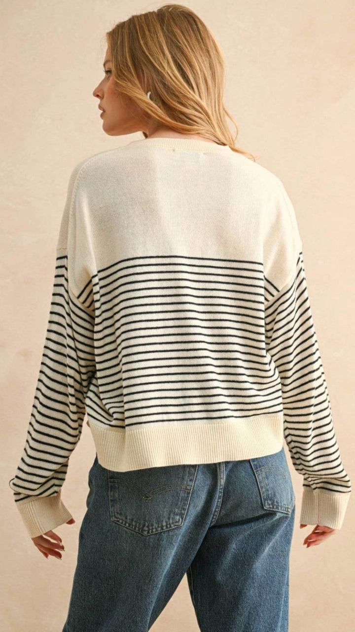 Cream And Black Stripe Sweater Top