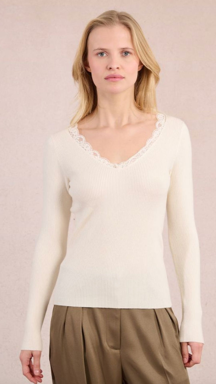 Off White Lace Trim Detail Sweater