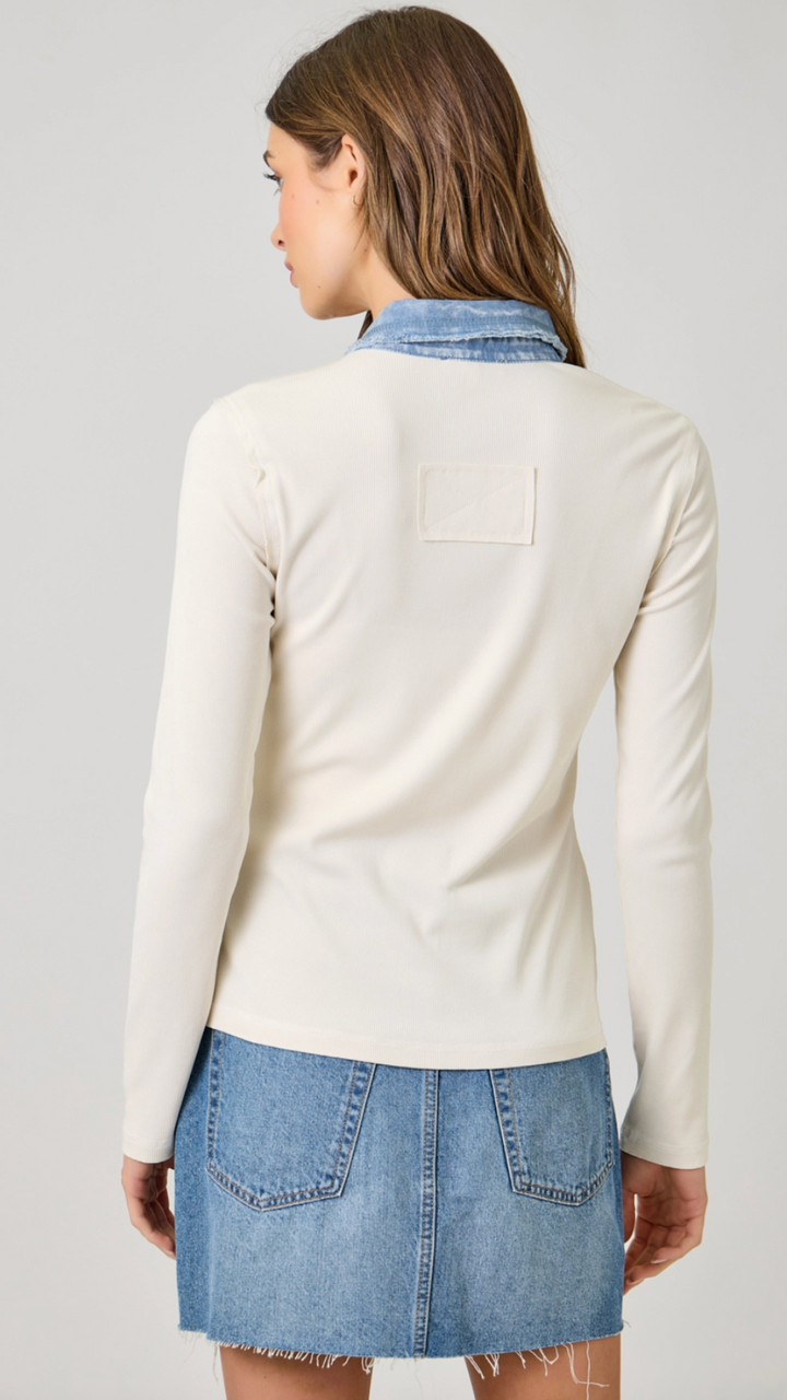 Vintage White Washed Rib Thermal Button Down Top