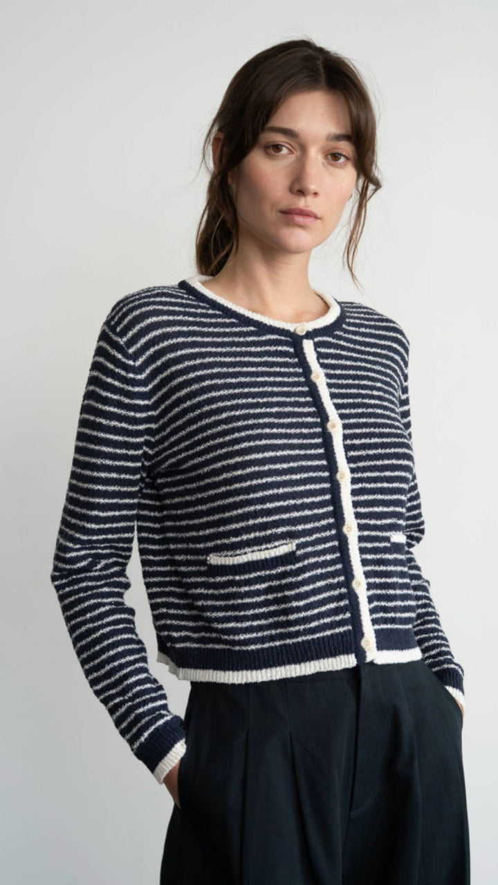 Navy And White Stripe Cardigan