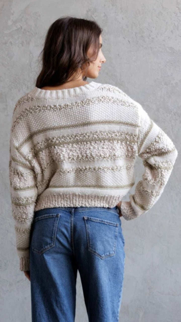 Striped Textured Gold Lurex Knit Sweater