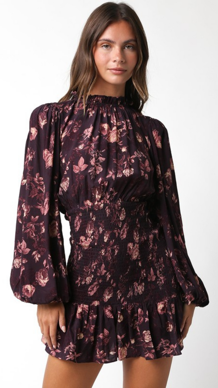 Smocked Waist Puff Sleeve Mini Dress