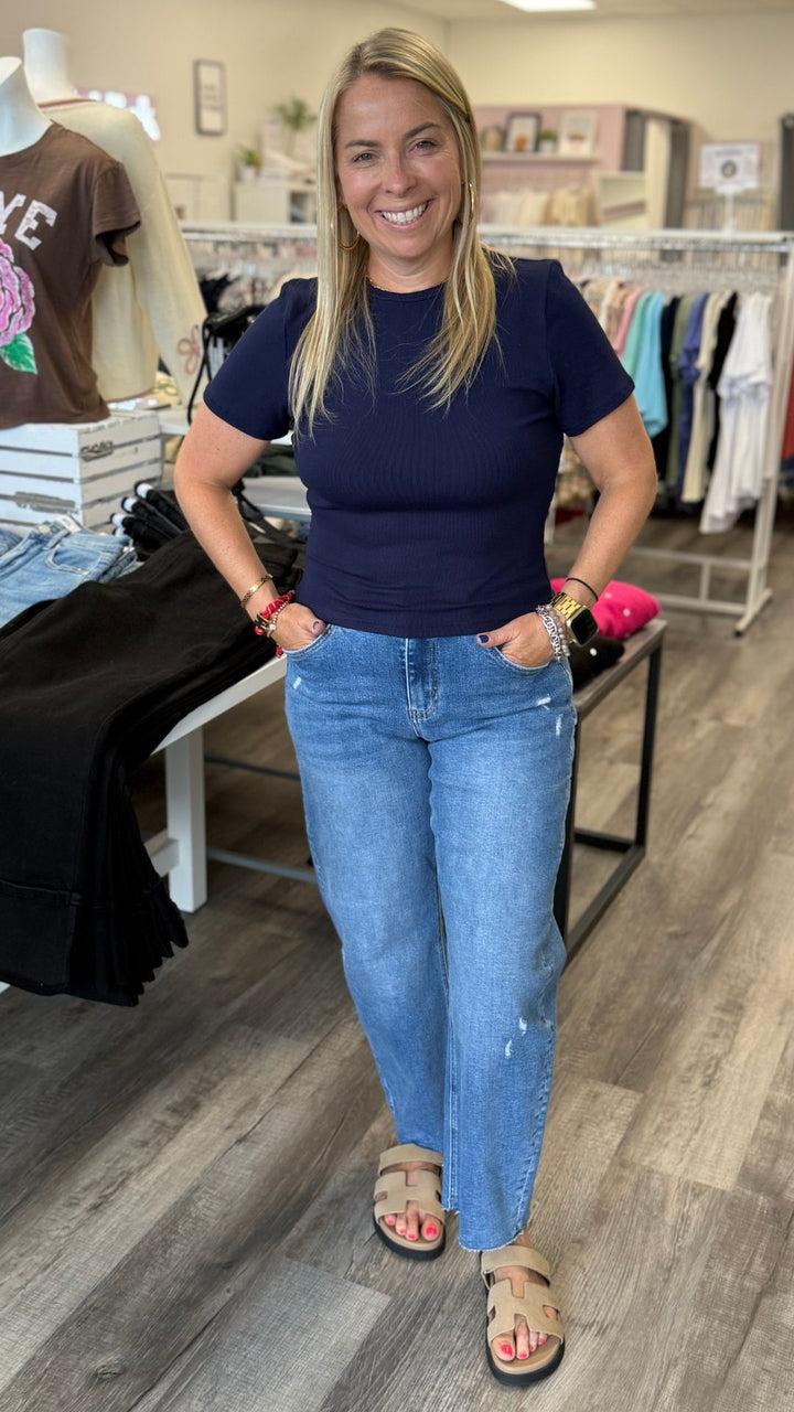 Navy Fitted Cropped Tee