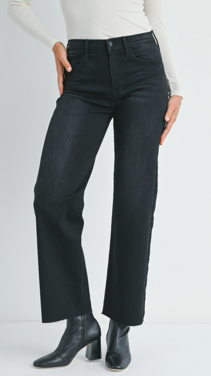 Mid Rise Washed Black Slim Palazzo Jeans