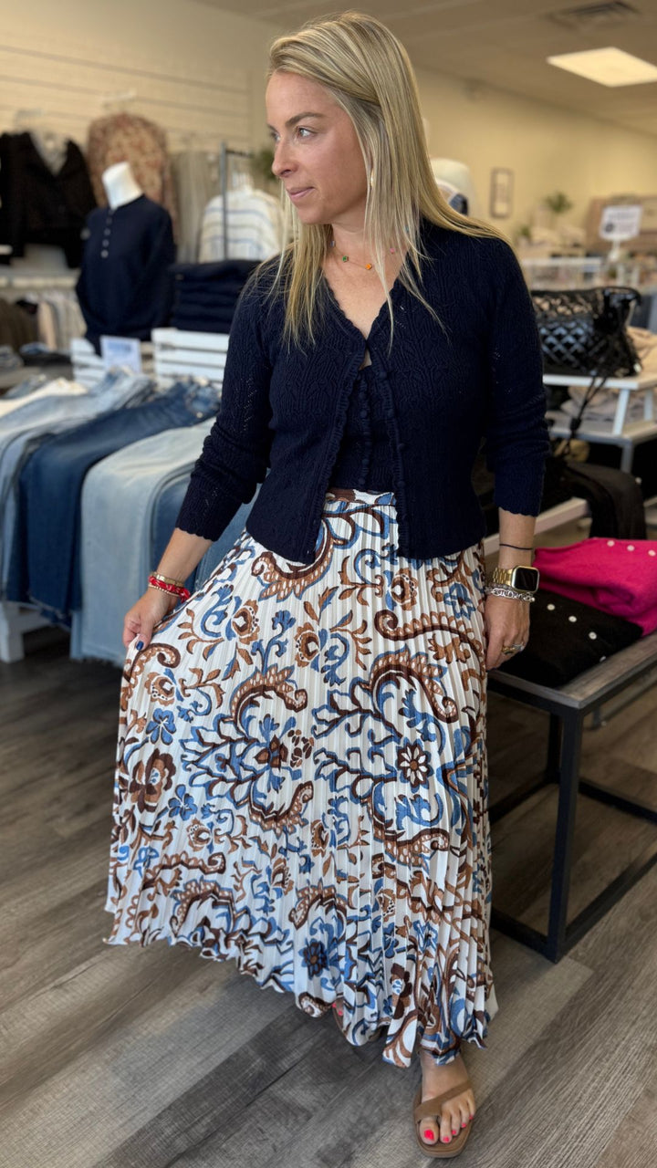 Printed Pleated Midi Skirt