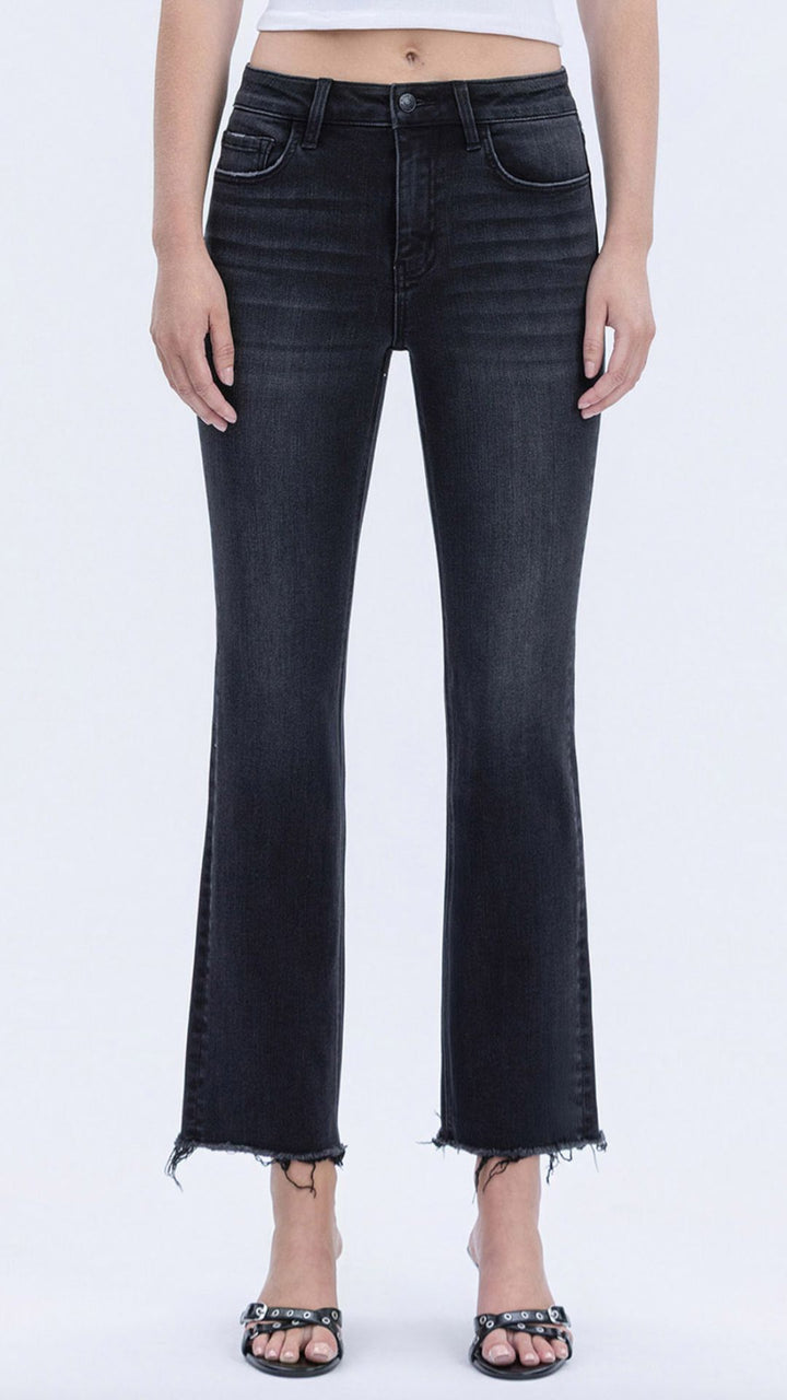 High Rise Black Seamless Waistband Kick Flare Jeans