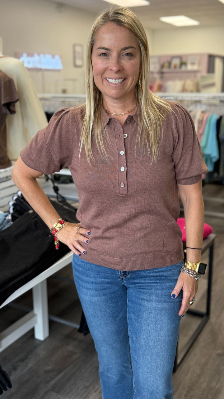 Brown Polo Collar Top