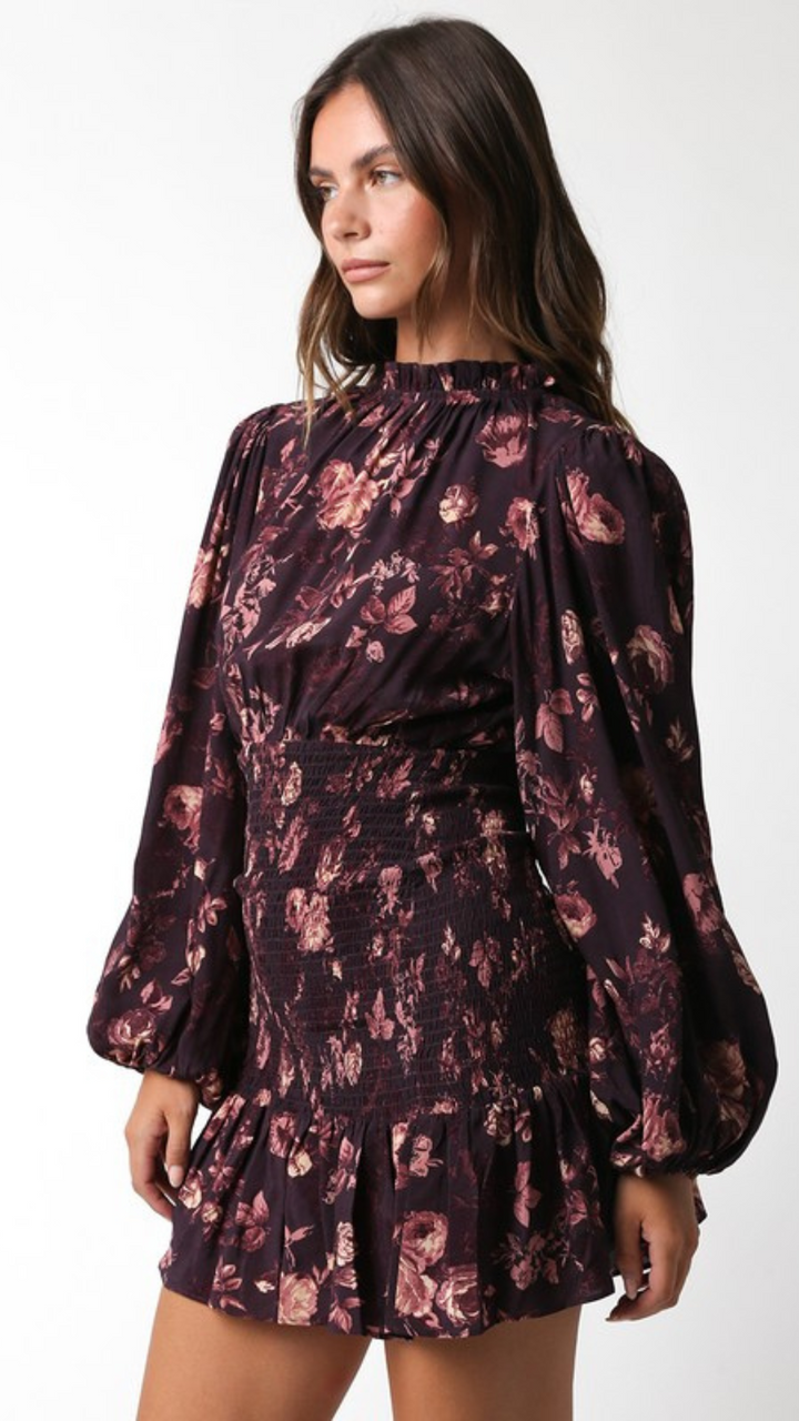 Smocked Waist Puff Sleeve Mini Dress