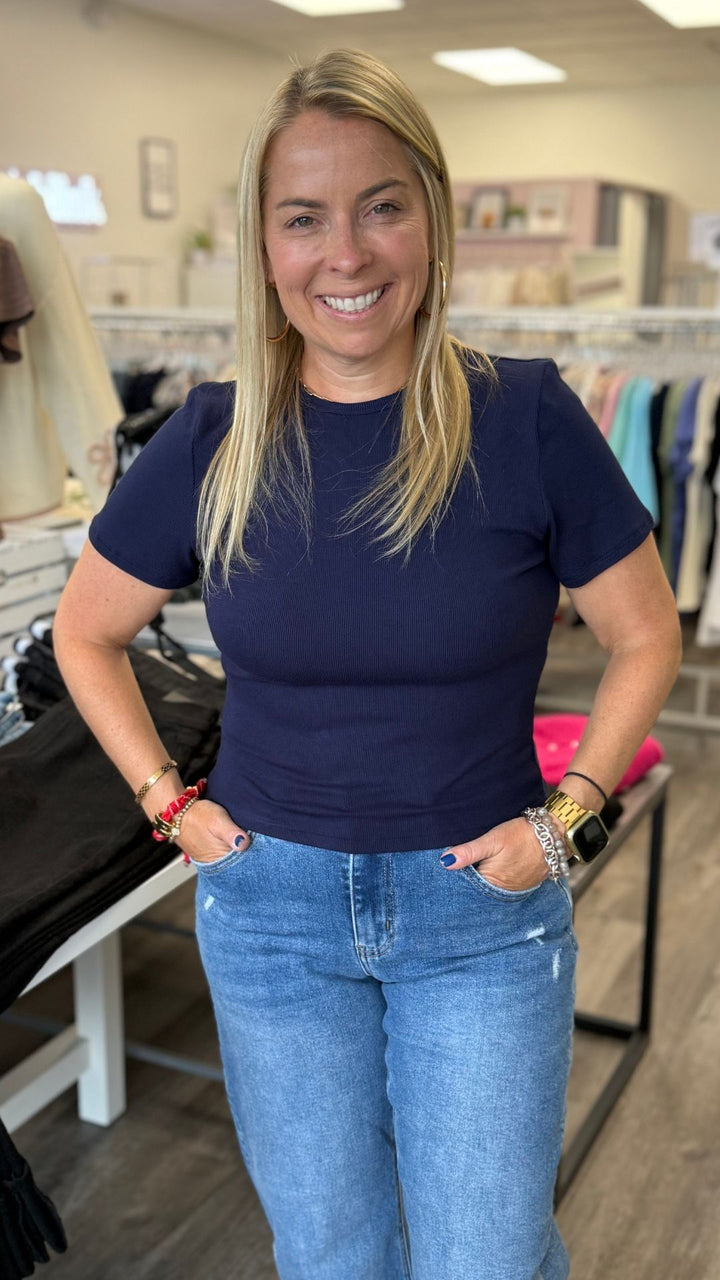 Navy Fitted Cropped Tee