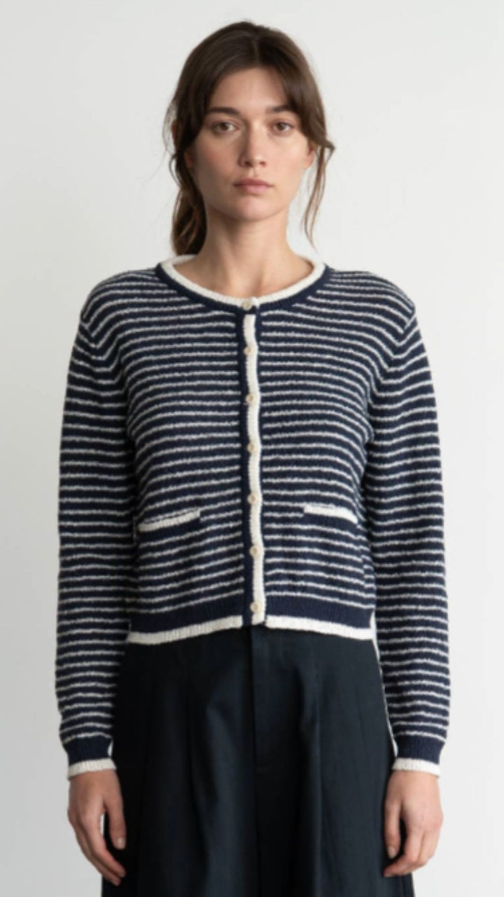 Navy And White Stripe Cardigan