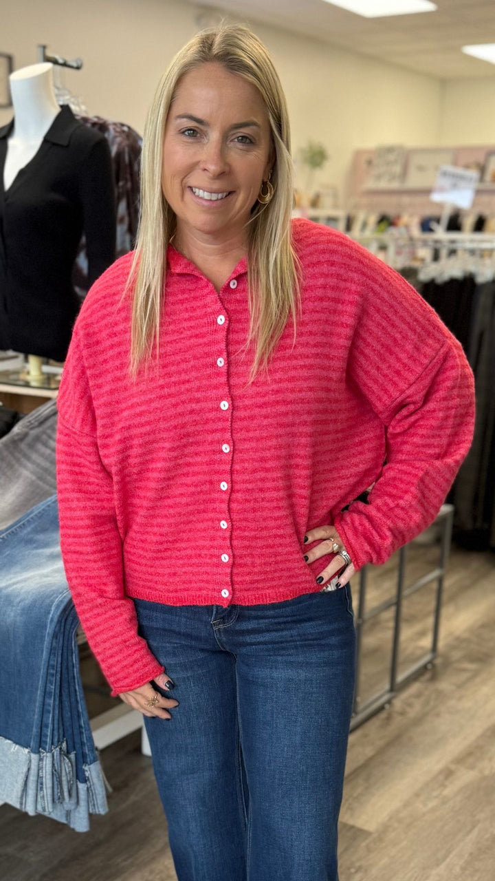 Cherry Red Mini Striped Piper Sweater Cardigan