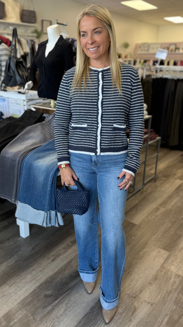 Navy And White Stripe Cardigan