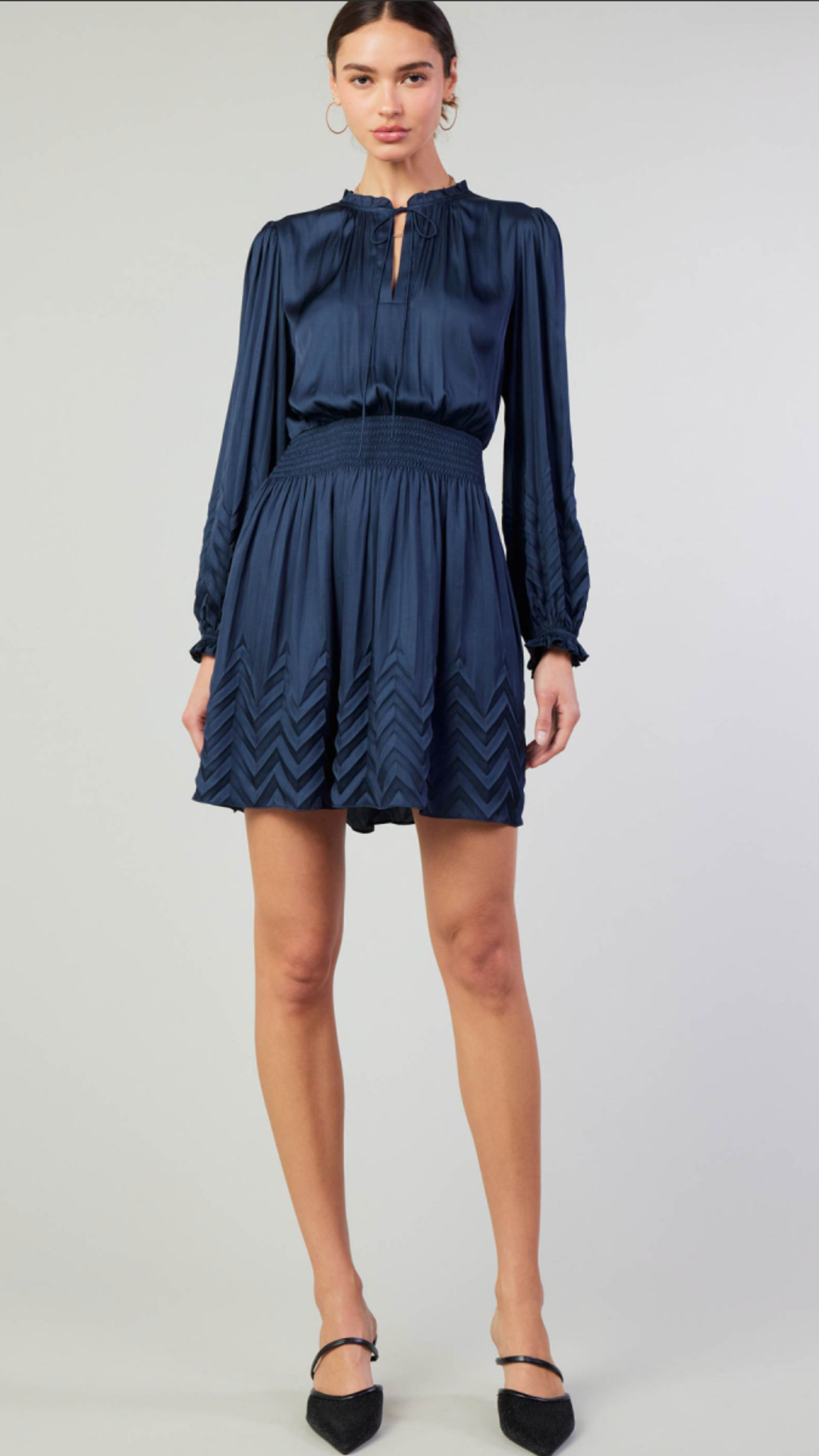 Navy Chevron Pleated Detail Dress – Don ...