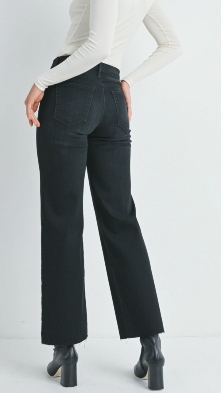 Mid Rise Washed Black Slim Palazzo Jeans