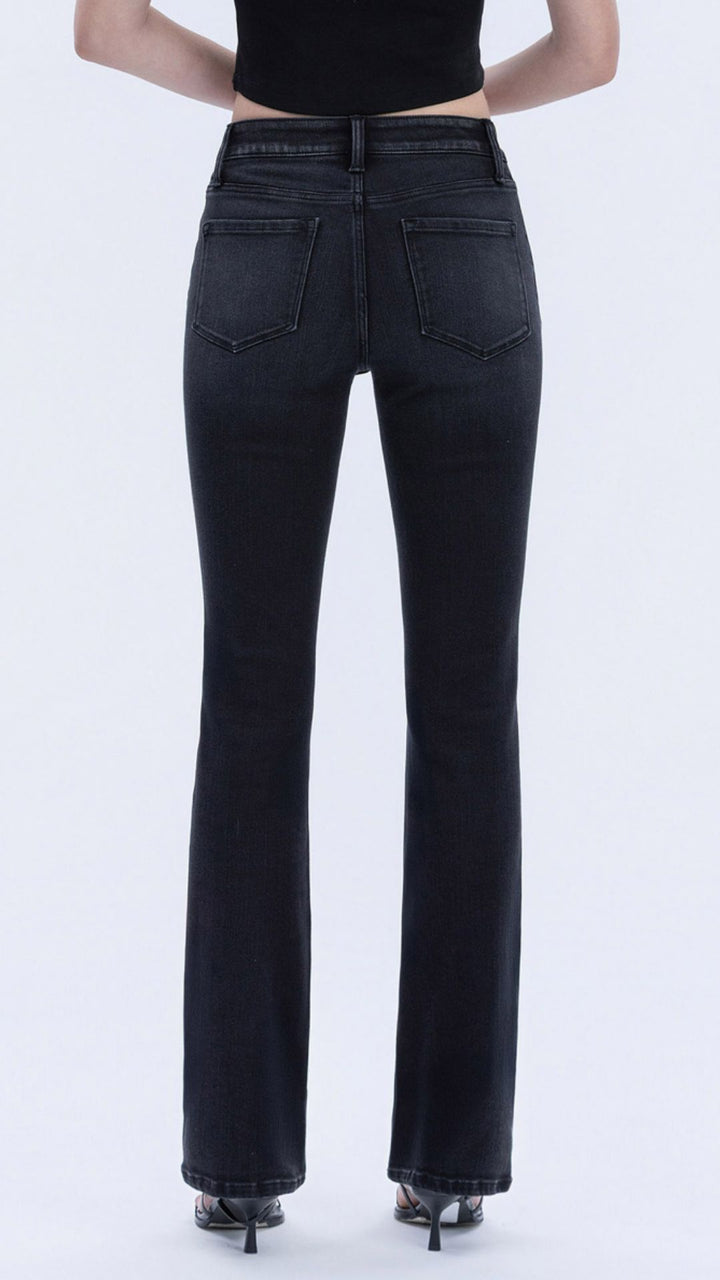 High Rise Black Full Length Slim Bootcut Jeans
