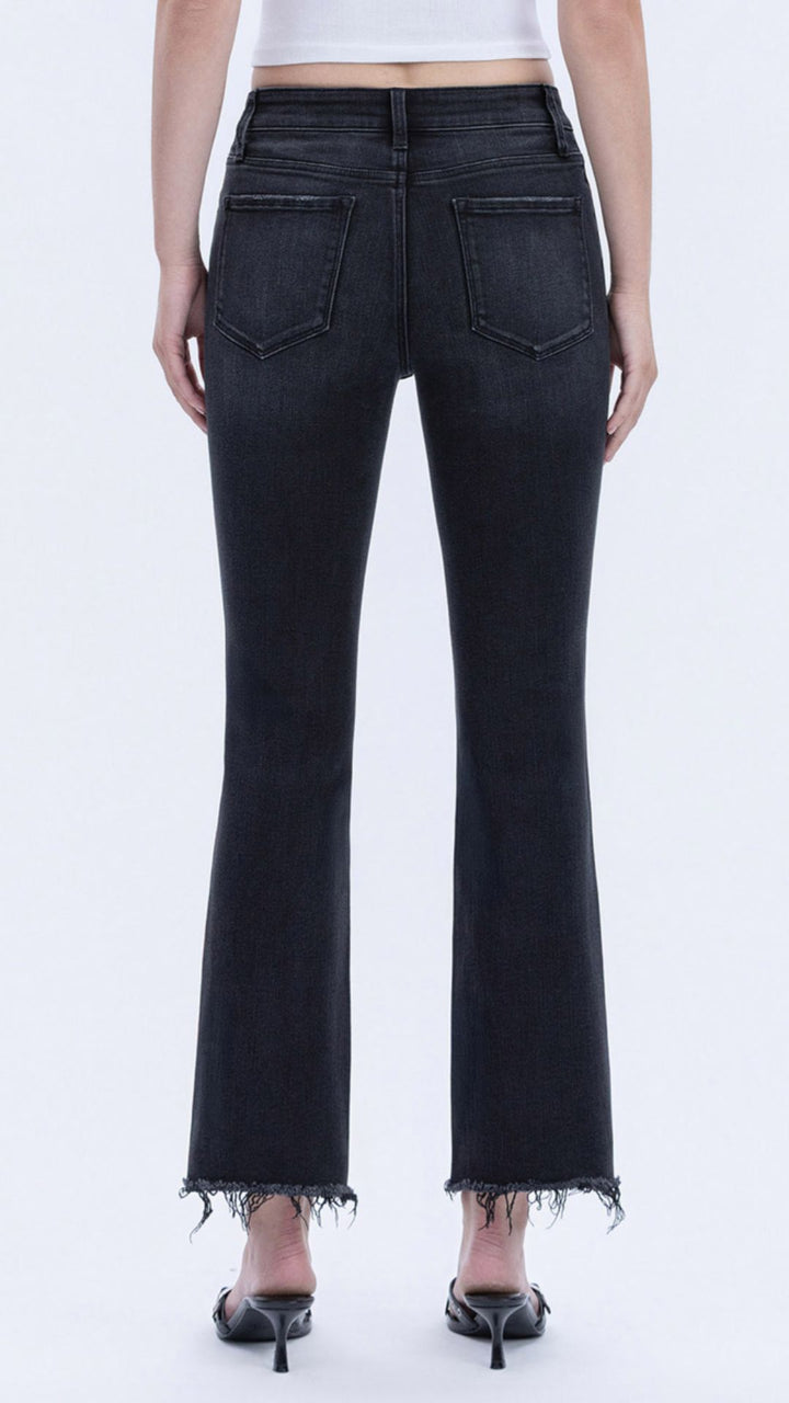 High Rise Black Seamless Waistband Kick Flare Jeans