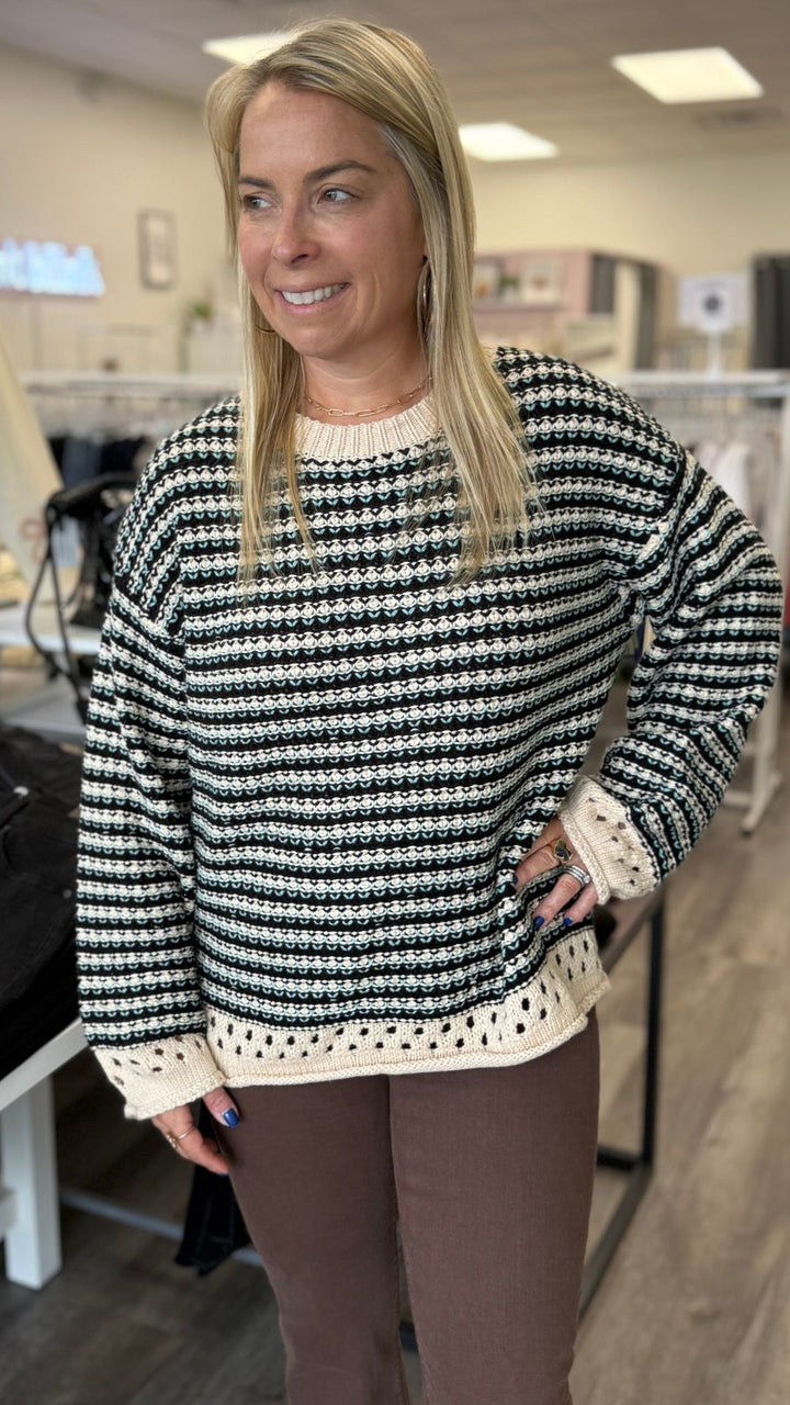 Samantha Contrast Knit Striped Sweater