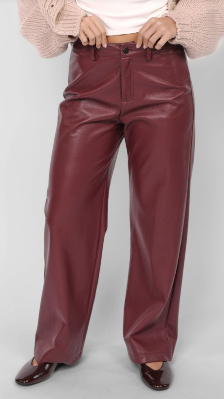 Burgundy Night Vision Faux Leather Pants